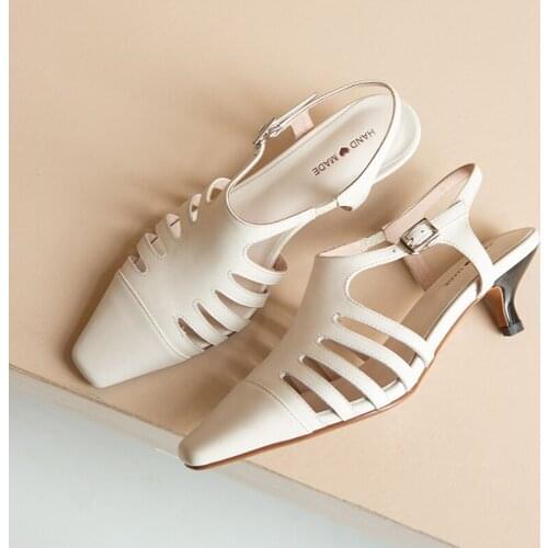 COOLULU 2020 New Genuine Leather Womens Sandals Solid Buckle Strap Casual Shoes Size 33-41 Hollow Summer Ladies Sandals Shoes