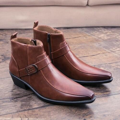2021 New Men Boots Casual Leather Shoes Male Side Zipper Slip on Shoes Fashion Ankle Boots Man Shoe Hombre Autumn Male Footwear