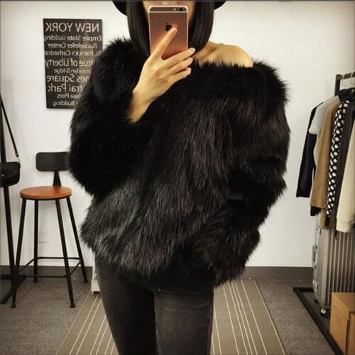 New fashion women winter spring faux fox fur coats Girls cute sexy personalized elastic neckline black plush pullover