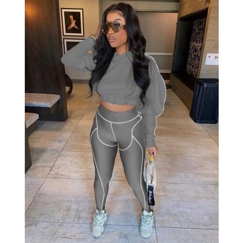 TNNAOFF New Popular Solid Two Piece Tracksuits Women Set Long Sleeve T Shirt Sexy Stretch Pencil Pants Lounge Wear Matching Sets