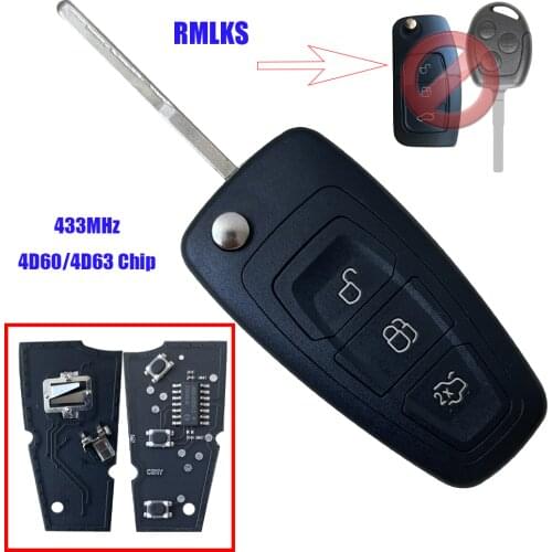 New 3 Buttons Fob Modified Flip Folding Remote Car Key 315/433MHz 4D63 Chip For FORD Focus Fiesta Mondeo With HU101 Blade ASK