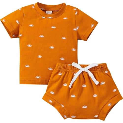 Infant Baby Boy Sunshine Clothes Set Short Sleeve T-Shirt Top+Drawstring Elastic Bloomers Toddler Summer Outfits