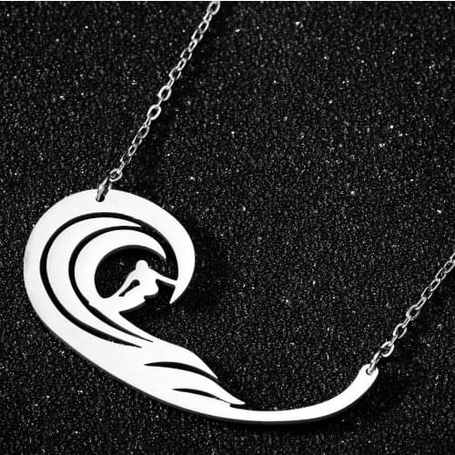 Punk Sport Necklace Stainless Steel Men in the Wave Surfing Charm Necklaces Ocean Jewelry Surfing Lover Club Gifts