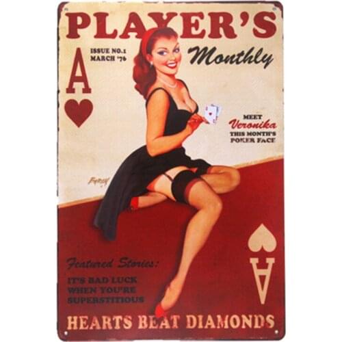 PLAYERS GIRL Metal Sign antique tray Home Decor pin up poster house rules wall art bar decor