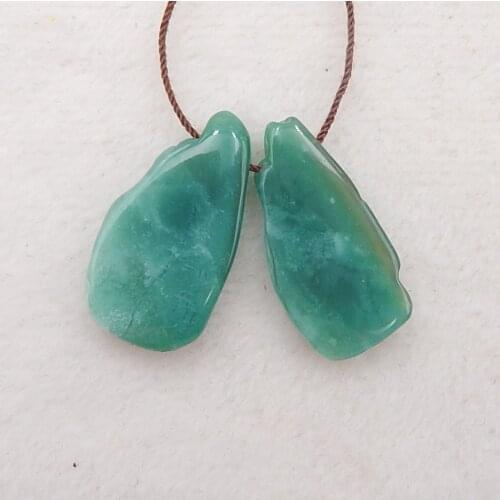 Birthday Gift，Natural Green Chalcedony Fashion Woman Earring Bead 30x16x5mm，7.3g