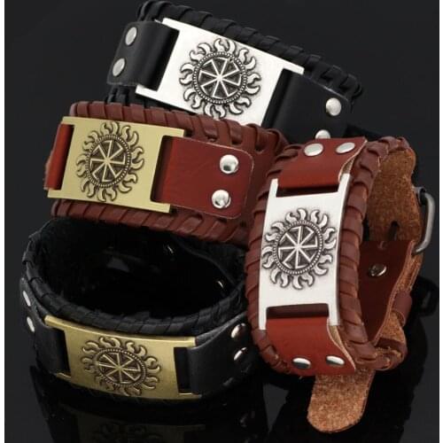 Factory direct sell adjustable Viking Bracelet Mens Metal Leather Bracelet Jewelry
