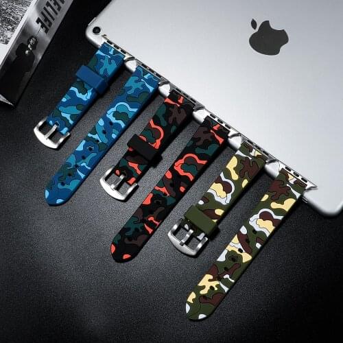 Camouflage Strap For Apple Watch Band 44mm 40mm iWatch Band 42mm 38mm Silicone Sport Belt Bracelet Apple Watch Series 5 4 3 SE 6