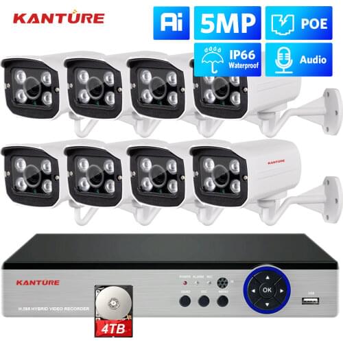 KANTURE H.265+ 4CH 8CH 5MP NVR POE CCTV Security Camera System Ai face record Audio Outdoor IR-CUT CCTV Video Surveillance set