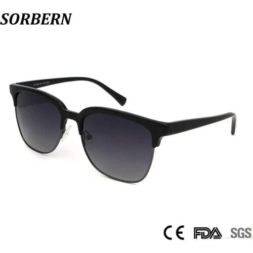 SORBERN Vintage Acetate Sunglasses Women Polarized High Quality Semi-Rimless Brand Designer Men Metal Sun Glasses gafas De Sol