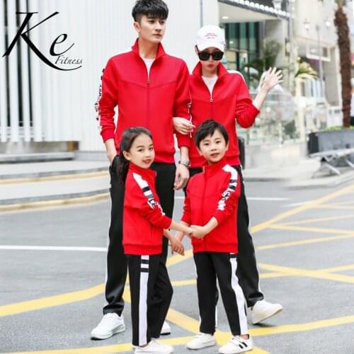 KE new tracksuit man woman kids wear school students sports set red striped couples children big size plus extra 5XL sport set