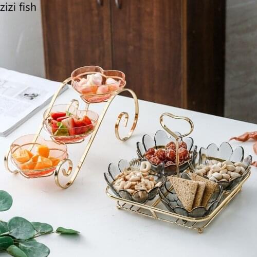Glass Dried Fruit Plate Love Heart Shape Dish Living Room Luxury Fashion Iron Dessert Stand Tiny Delicate Fruit Bowl Candy Plate