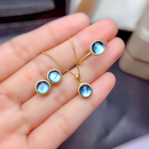 Super Good color Topaz Set Natural And Real Topaz Jewelry set 925 sterling silver 1pc Ring,1pc Pendant,2pcs Earring