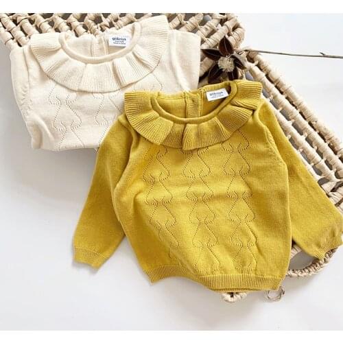 Petal Collar Girls Sweater Spring Fall Thin Breathable Infant Kids Pullovers for Toddler Girls Clothing Children Sweater Outwear