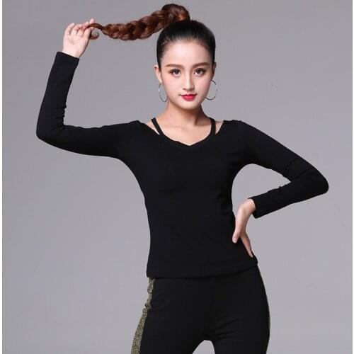 H2628 Latin Dance Top Women Long Sleeve Black Clothes Lady Modern National Standard Ballroom Dance Practice Performance Costumes
