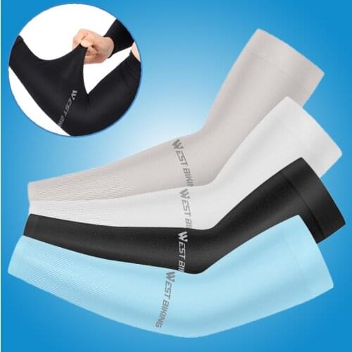 WEST BIKING Ice Silk Sport Arm Sleeves Cycling Arm Sleeves Cover UV Protection Outdoor Running Basketball Summer Arm Sleeves