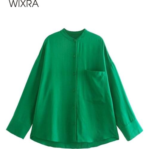Wixra Women 2 Piece Blouse Sets Summer Spring Solid Stand Collar Shirts+ Wide Leg Pants Casual Suits Street Wear