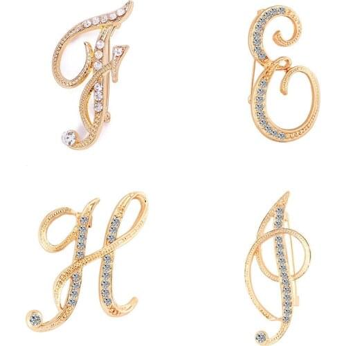 Women Men A-Z Letter Brooches Rhinestones Crystal Silver Color English Alphabet Brooch Pins Cute Jewelry Accessories Gifts