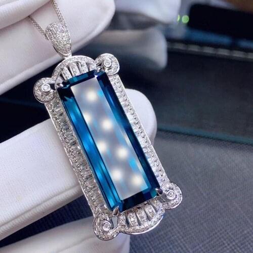 H626 Fine Jewelry Solid 18K Gold 100% Natural 23.7ct Blue Tourmaline Female Diamonds Gemstone Diamond Womens Pendants Necklaces