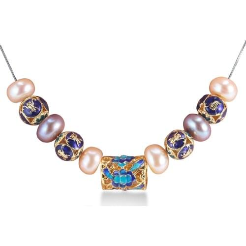 European Style natural pearl necklace for women AAAA high quality pearl jewelry New Blue accessaries with 45cm silver chain