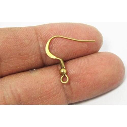 100pcs Brass earrings hooks 19mm Raw brass Earrings wires with spring ball R247