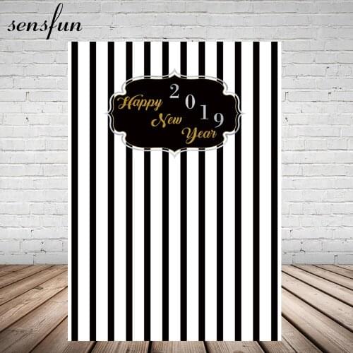 2019 Happy New Year Photography Backgrounds Black And White Striped Backdrops For Photo Studio 5x7FT Vinyl Customized