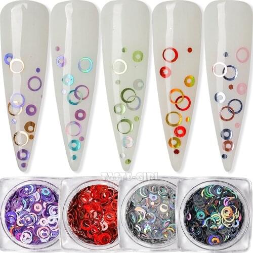 1 Pot Mix Sizes Beauty Bubble Nail Glitter Holo Round Circle Sequins Acrylic Nail Art Decoration Manicure DIY Slice Sticker