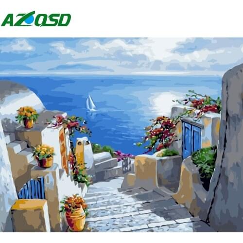 AZQSD Seaside Painting By Numbers City Draw By Number On Canvas Landscape Unframed Decoration Hand Paint Kit Canvas Home Decor