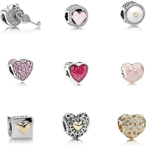 New Fashion Personality Wild 100% Real 925 String Heart Lock Beads Diy Beaded Bracelet Original Ladies Jewelry Gift