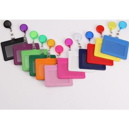 Bus ID Identity Cards Case Bank Credit Card Holder with Retractable Reel Work Card Cover PU Leather Cardholder