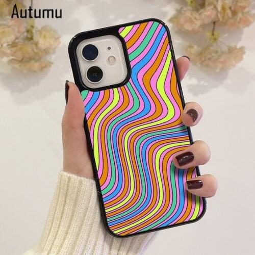 Phone Case for iPhone 12 mini X XS XR 11 Pro Max SE 2020 6S 7 8 Plus Samsung Galaxy S8 S9 S10 S20 S21 Wavy Rainbow Swirls Cover