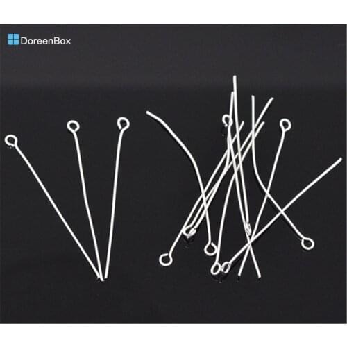 Doreen Box Lovely 300PCs Silver color Eye Pins 50x0.7mm(21 gauge) (B01727)