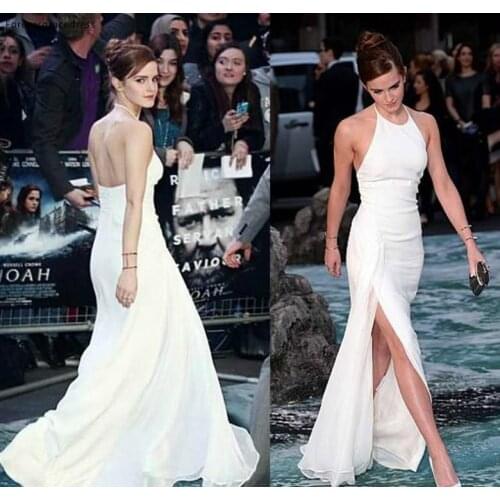 Elegant Emma Watson Halter Evening Dress Long Chiffon Formal Holiday Wear Party Gown Custom Made Plus Size