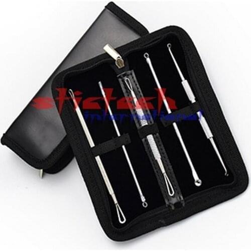By ems or dhl 100sets 5Pcs/set Double Side Blackheads Acne Remover Stainless Steel Facial Comedone Needle Cleaning Tools