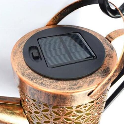 F2TE Wrought Iron Hollow Out Lamp Metal Solar Powered Watering Can Kettle Sprinkles Fairy LED Lights String Outdoor Garden Porch