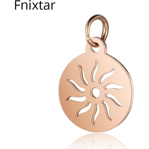 Fnixtar Rose Gold Color Stainless Steel Sun Round Mini Charm For Women Jewelry Making Never Fade Hollow Metal Charm 10pcs/lot