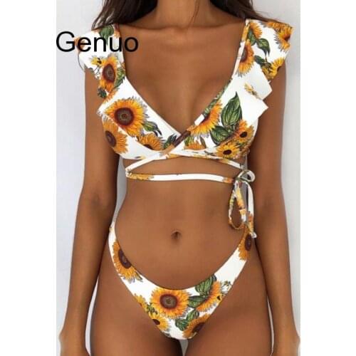 Hot Sexy Bikini Set Off The Shoulder Print Ruffled Bikini Mujer New Swimwear Women Swimsuit Brazilian Thong Biquini Push Up