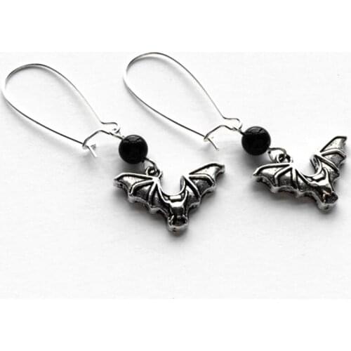 Gothic Bat Tunnel Earrings Pair With black glass crystal Silver Plated Hooks For Stretched Ears Gauged women Fashion Gifts new