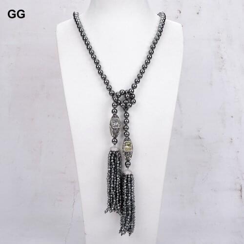 GuaiGuai Jewelry 45'' 8mm Hematite Long Necklace Abalone Shell Pendant