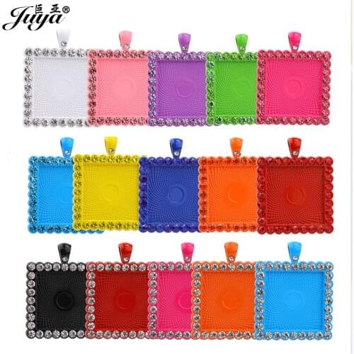 JUYA Colorful Rhinestone Pendant Base DIY Jewelry Making For Charms Necklace Keychain Crafts Accessories 25mm Square Alloy Tray