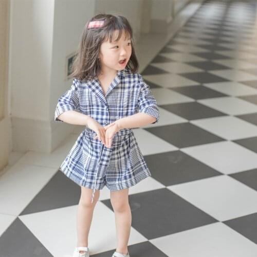 Girls plaid belt jumpsuit cotton original jumpsuit mother and daughter summer dress