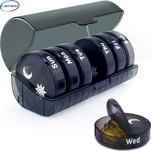 Linkway Pill Storage Box, 2 Times A Day, Weekly Am Pm Pill Box, Large Capacity 7-Day Pill Box, Suitable For Pills