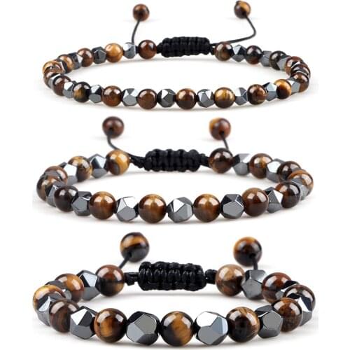 Trendy Men Energy Beads Bracelet Tiger Eye Stone Braided Strand Adjustable Charm Yinyang Bracelet&Bangle for Women Wrist Jewelry