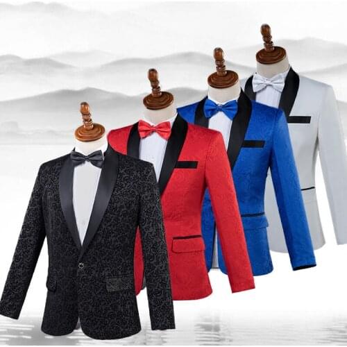 Fashion Mens Slim Suits Wedding Groom Dress Male Singer Host Stage Outfit Teams Chorus Costume Formal Performance Men Suit