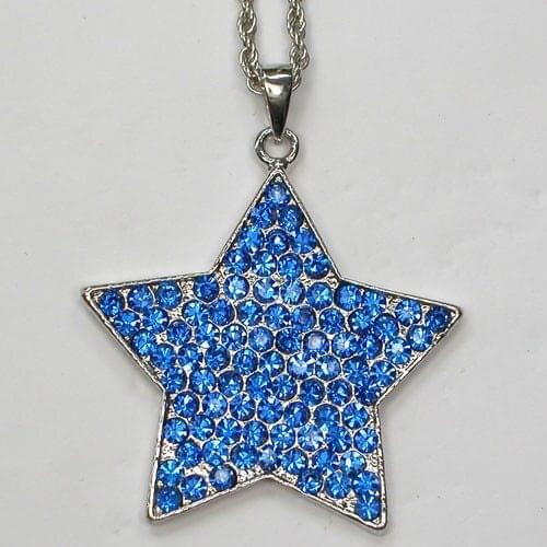 Blue Rhinestone Star Fashion Pendant Necklaces Chain Jewelry F390 B