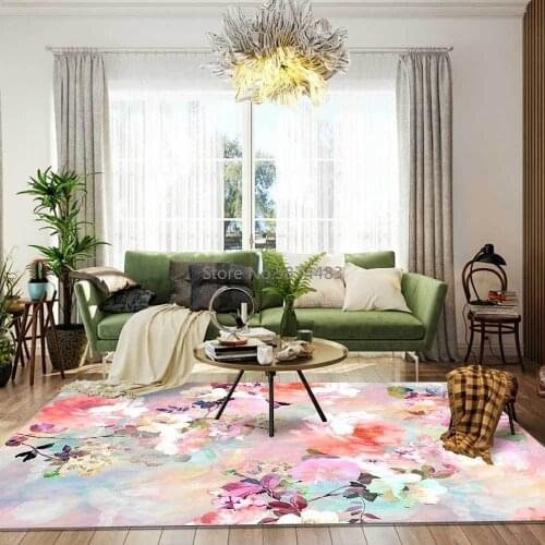 Fashion Modern Fresh Abstract Watercolor Flowers Pink Living Room Bedroom Bedside Carpet Floor Mats