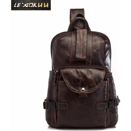 Men Original Crazy horse Leather Casual Fashion Crossbody Chest Sling Bag Design Travel One Shoulder Bag Daypack Male 3028