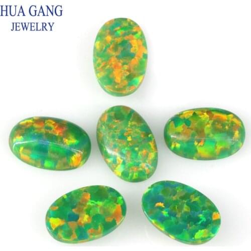 OP21 Green Opal Loose Stones Oval Shape Flat Back Cabochon Created Opal Beads Semi-Precious Stones For Jewelry 3x5mm-10x14mmmm