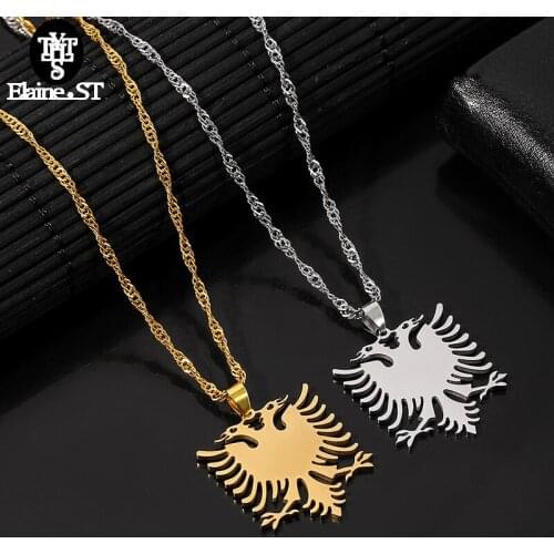 Stainless steel Albanees Eagle Ketting Vrouwen Mannen Double Headed Albanië Eagle Necklace Geschenken Voor Collier Rvs Hanger