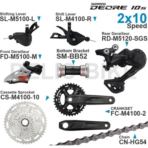 SHIMANO DEORE M4100 M5100 2x10 Speed Groupset Shifters Front/Rear Derailleur Crankset Cassette Chain and Bottom Bracket
