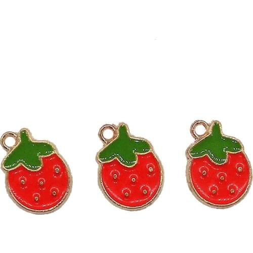 10pcs 12*16mm New Arrival Cute Gold Tone All Enamel Strawberry Charms Pendants For Jewelry Making Fruit Charms XL579